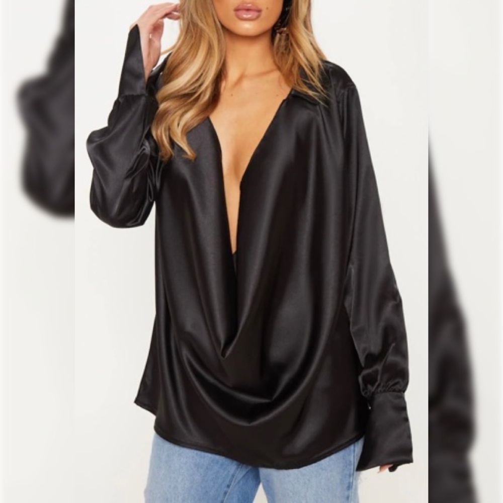 Cowl Neckline Satin Blouse